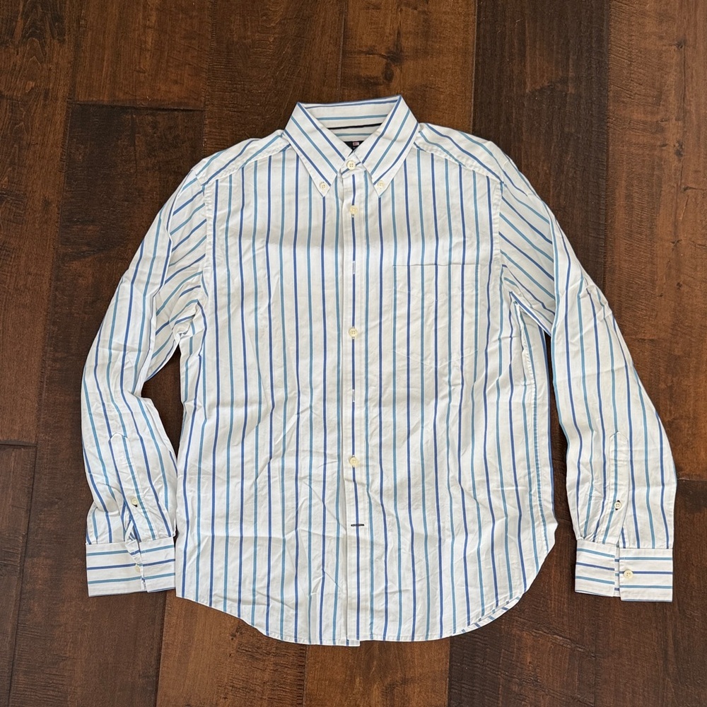 Marks & Spencer Blue and White Striped Casual Shirt